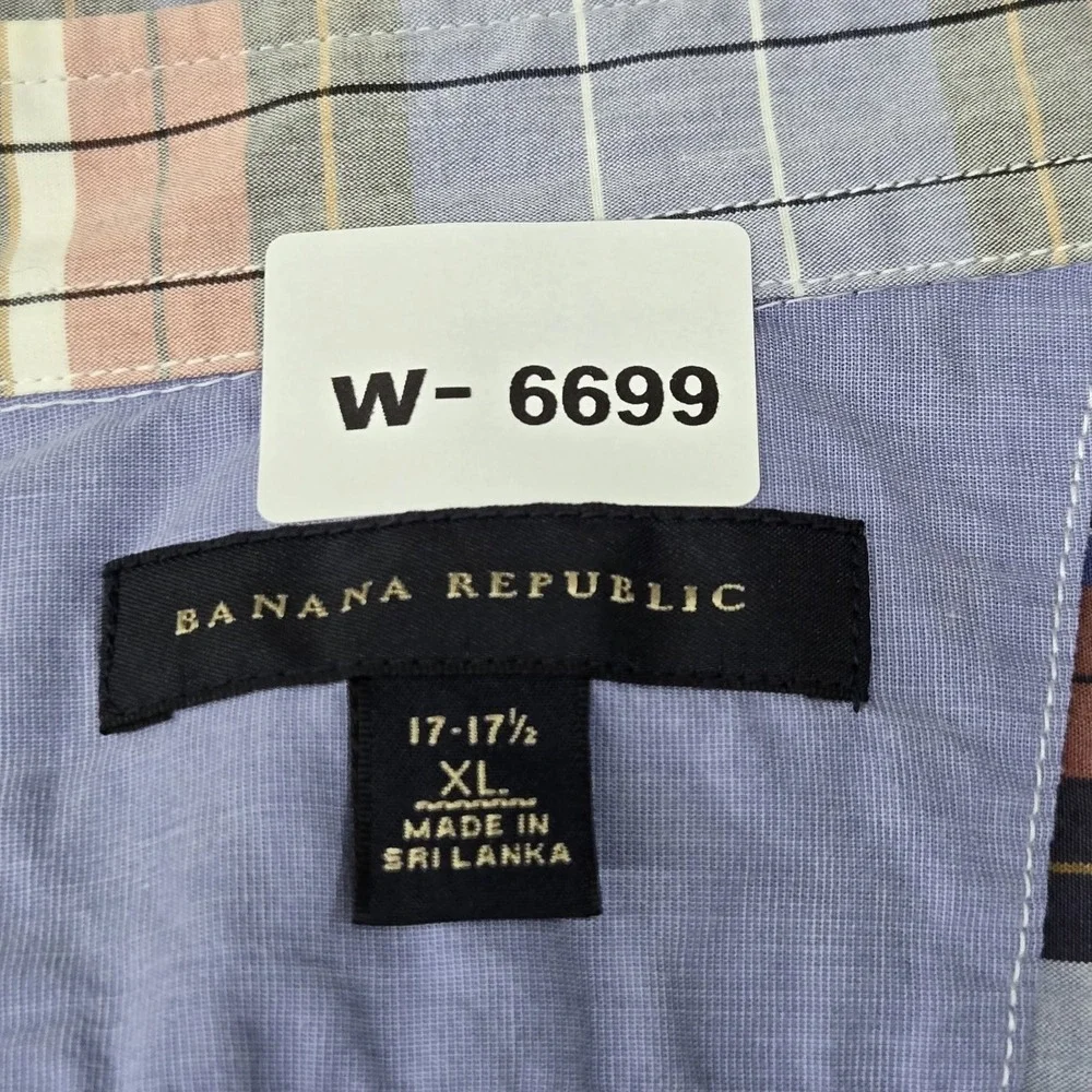 Banana Republic Men Button Up Shirt XL 17-17.5 Multicolor Plaid Long